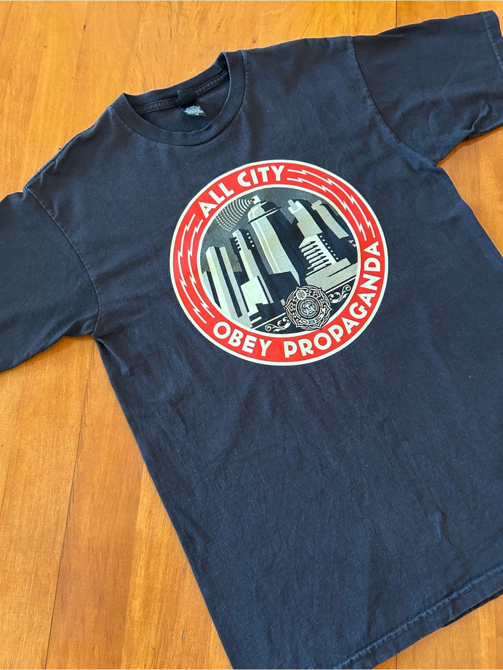 Obey Black Short Sleeve Tee with All City Logo Size M